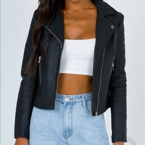 Princess Polly Outlaw Blues Moto Jacket Black - Faux Leather Jacket